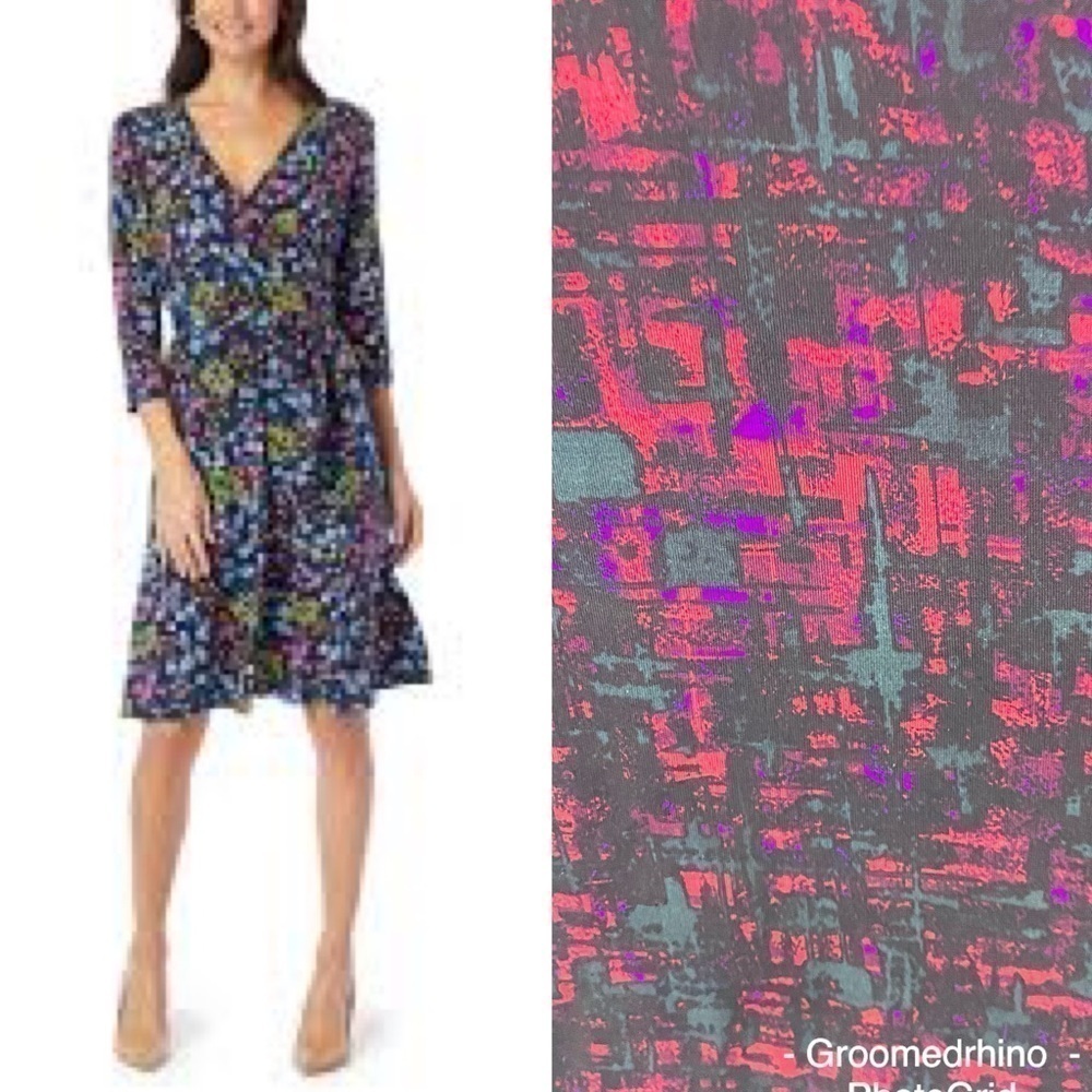 Leota High Modern Stretch Knit Fit Flare Abstract Print Dress Size S